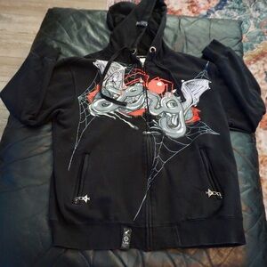 Vintage/Y2K LRG Spider Web Full-Zip Hoodie Men’s Large Black -Streetwear Hip Hop
